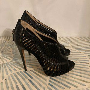 ALEXANDRE BIRMAN Suede and Python Caged Sandal, Black